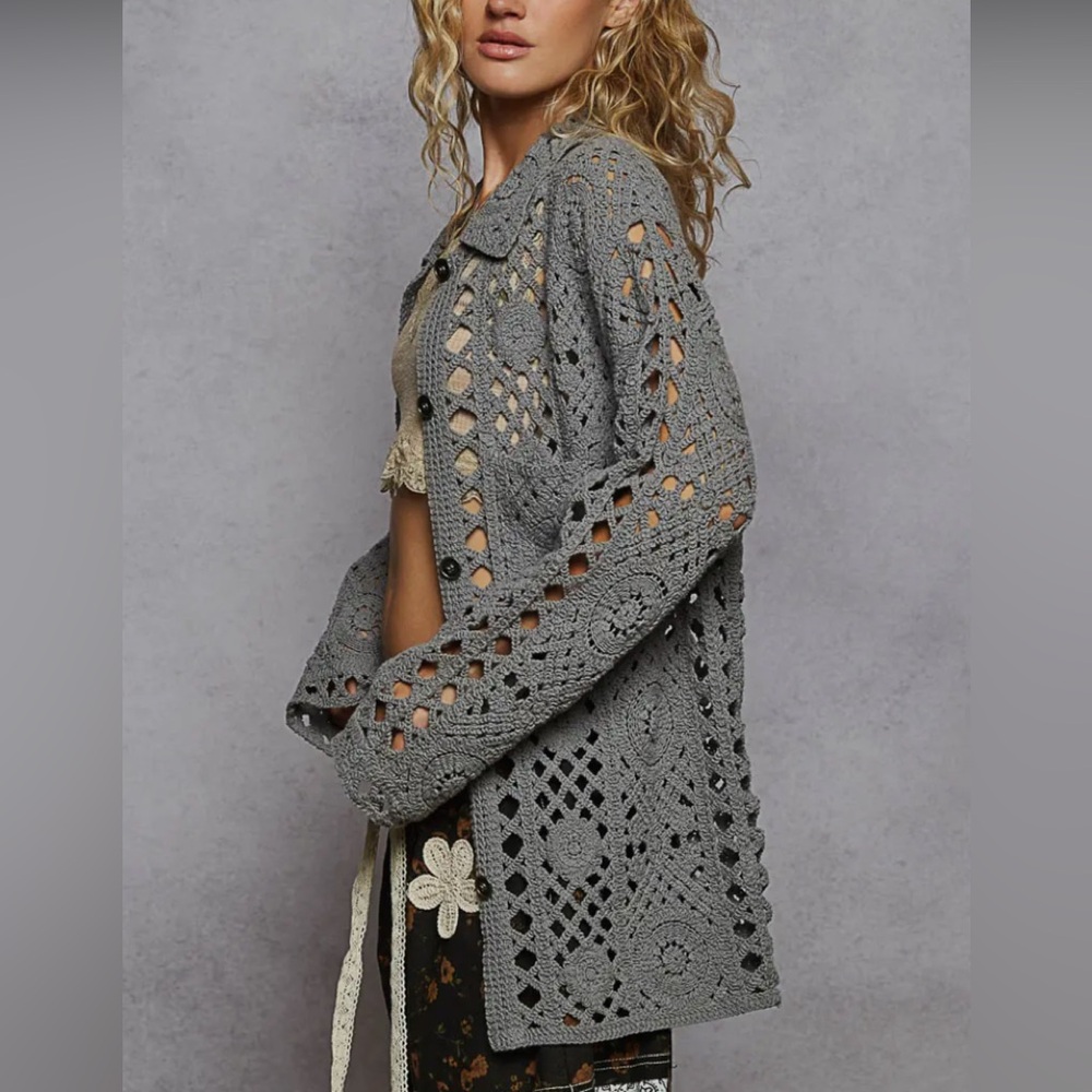 New with tags Elegant Gray Crochet Cardigan